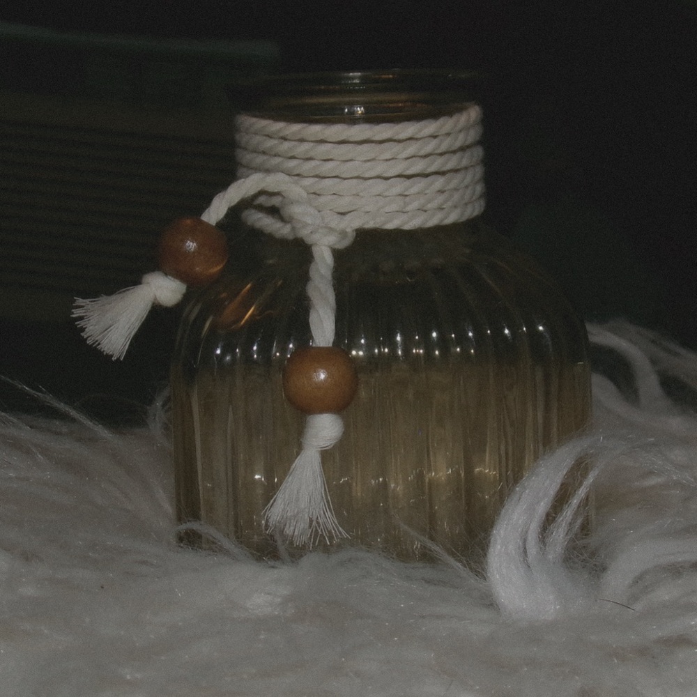 Elegant Clear Brown Glass Vase with Rope Accent